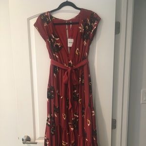 Free People red floral midi dress.